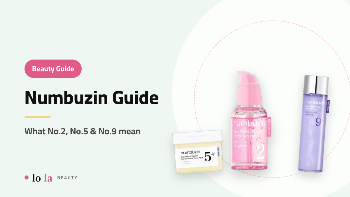 Beauty Guide cover: Numbuzin guide, No.5 Niacinamide Pad, No.2 Rose PDRN and No.9 NAD+ products