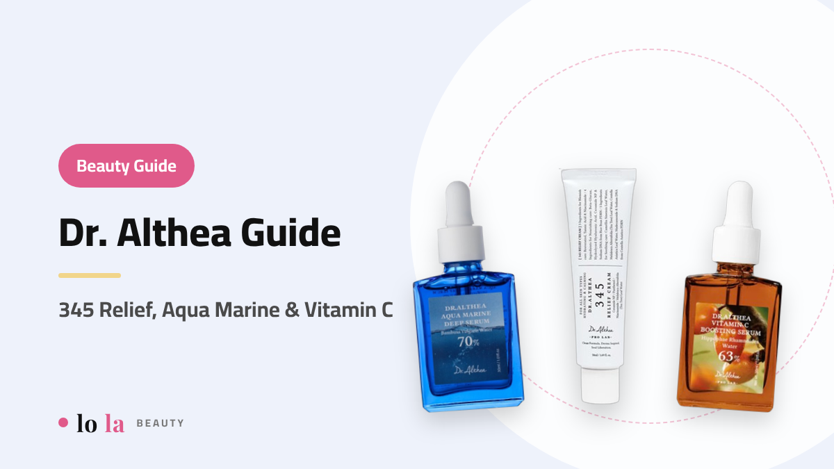 Beauty Guide cover: Dr. Althea guide, 345 Relief Cream, Aqua Marine Serum and Vitamin C Serum