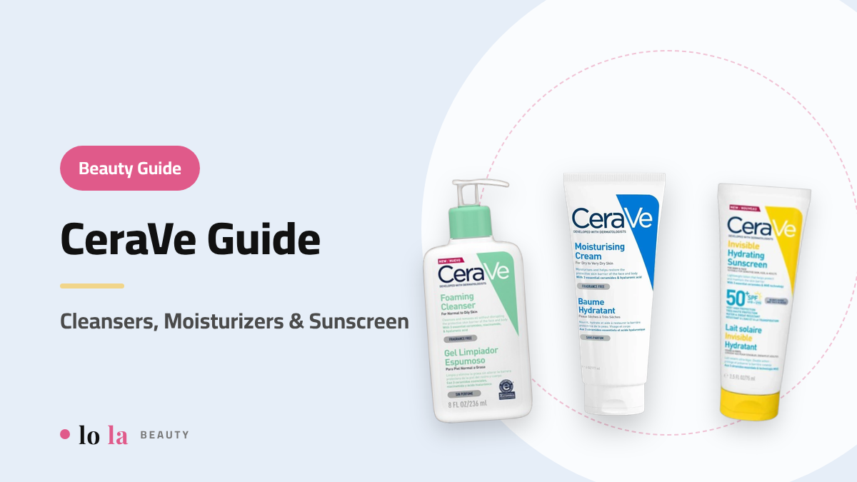 Beauty Guide cover: CeraVe guide, Foaming Cleanser, Moisturizing Cream and PM Lotion