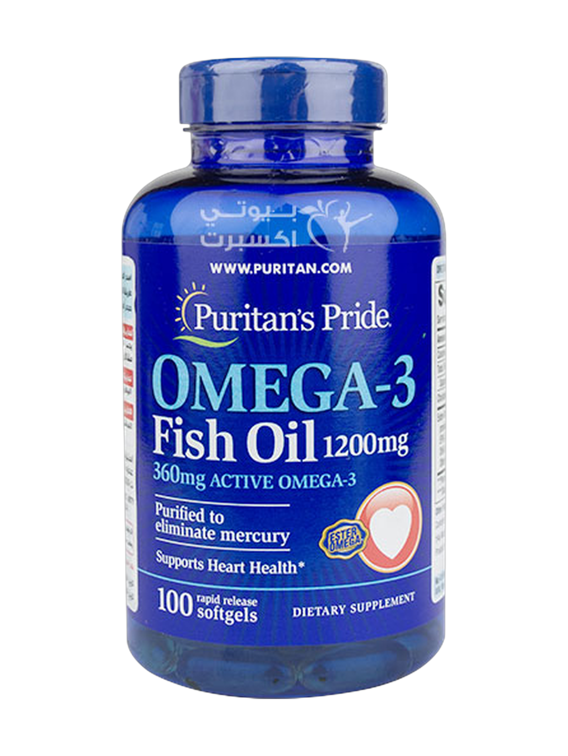 Puritan's Pride Omega-3 Fish Oil 1200mg Active Omega-3 360mg 100Softgels