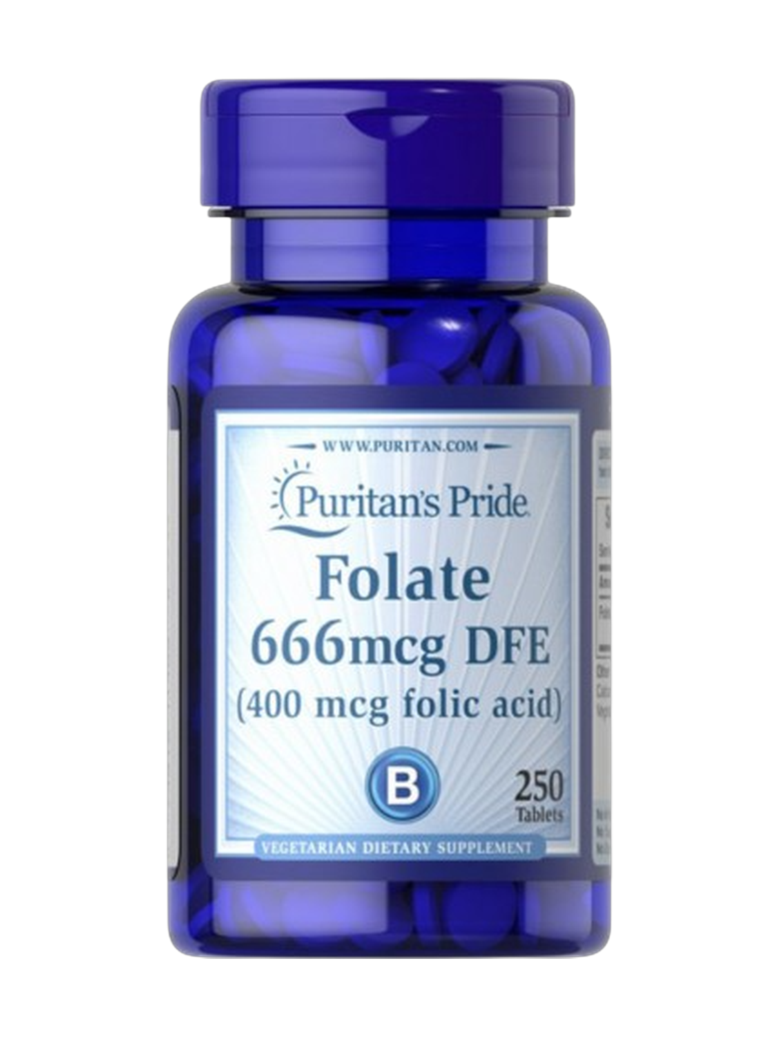 Puritan's Pride Folate 666mcg DFE- Folic Acid 400 mcg 250Tablets