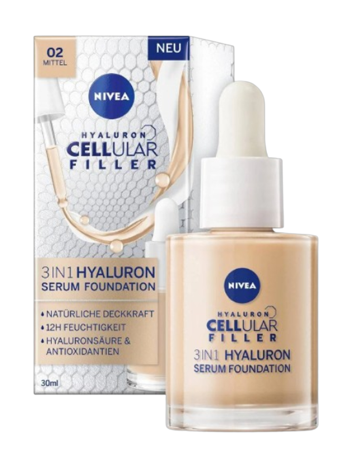 Nivea Cellular Hyaluron 3in1 Serum Foundation 02 Mittel 30Ml