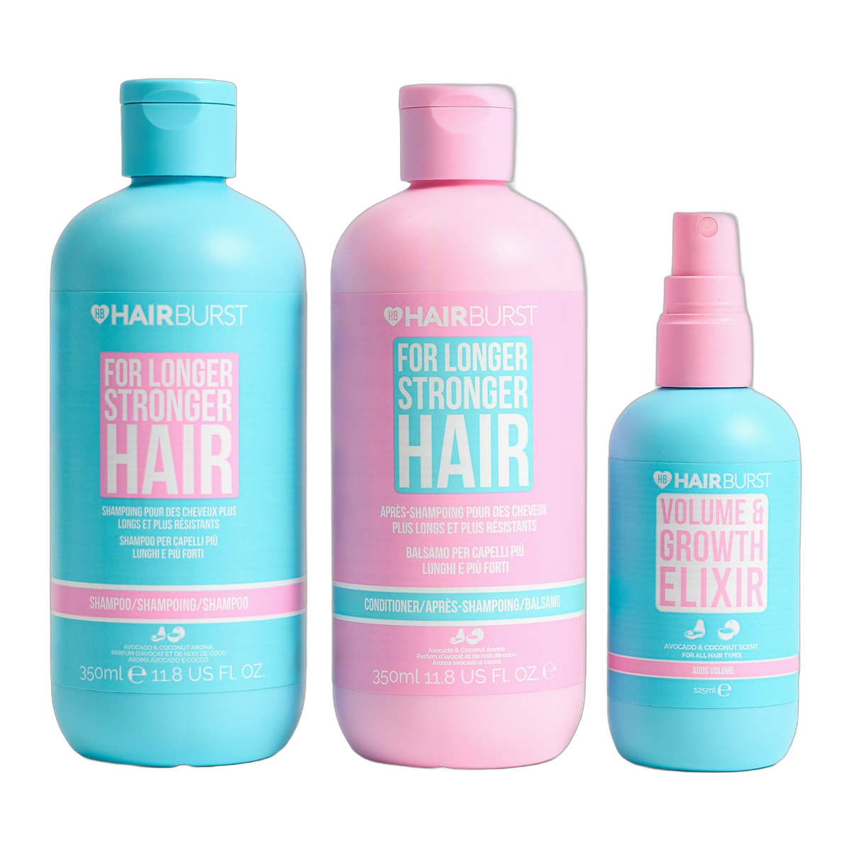 Hair Burst Longer Stronger Hair Trio Kit (Shampoo + Conditioner + Volume & Growth Elixir)