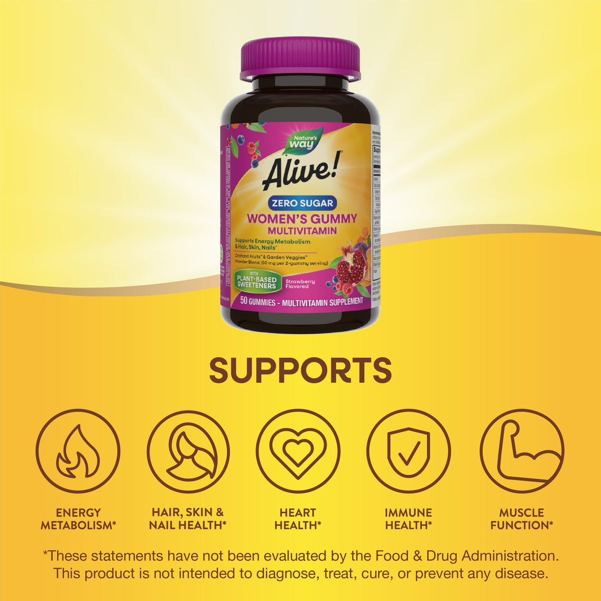 Nature's Way Alive! Zero Sugar Women's Gummy Multivitamin Strawberry 50 Gummies