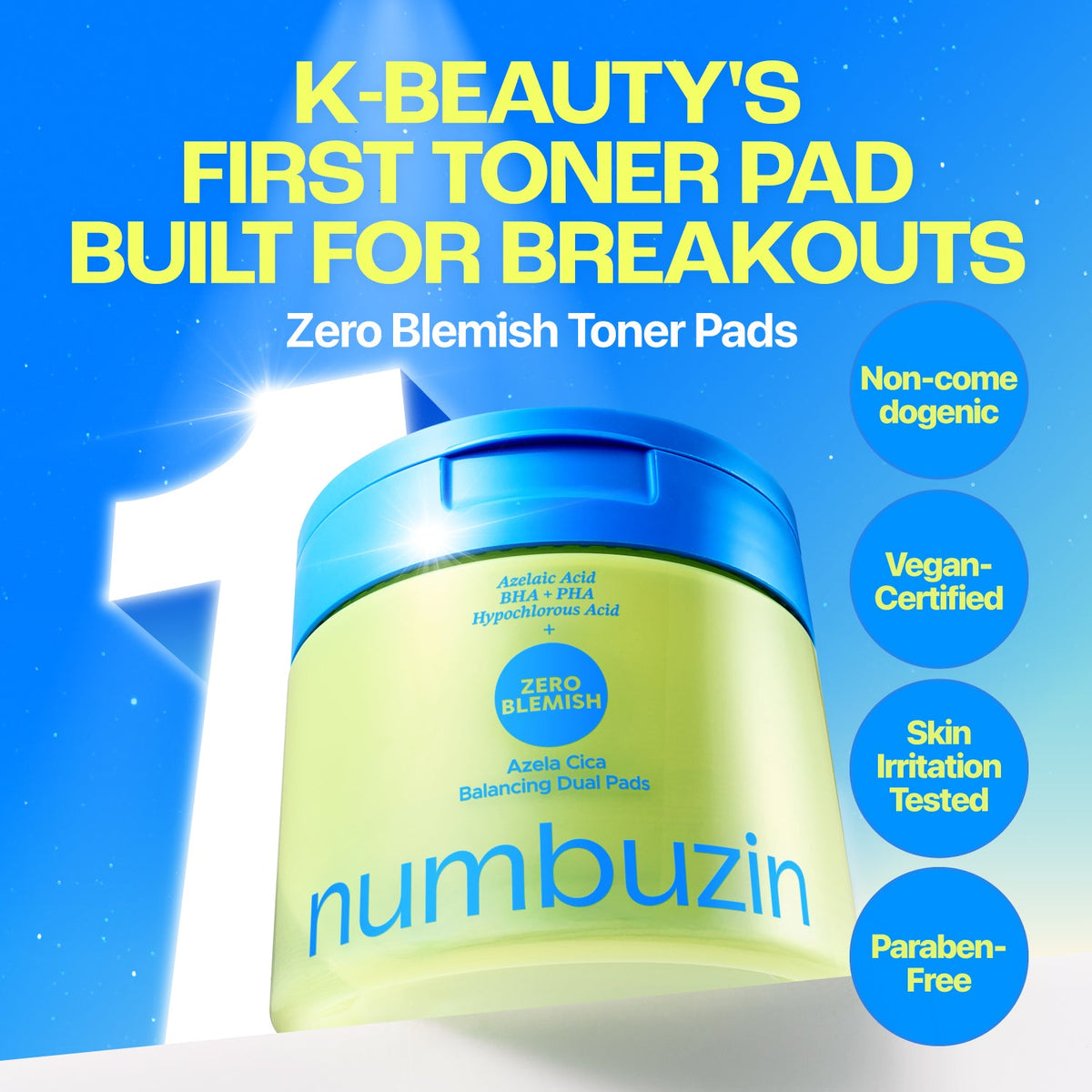 Numbuzin No.0 Zero Blemish Azela Cica Balancing Dual Pads 210Ml/60Pads