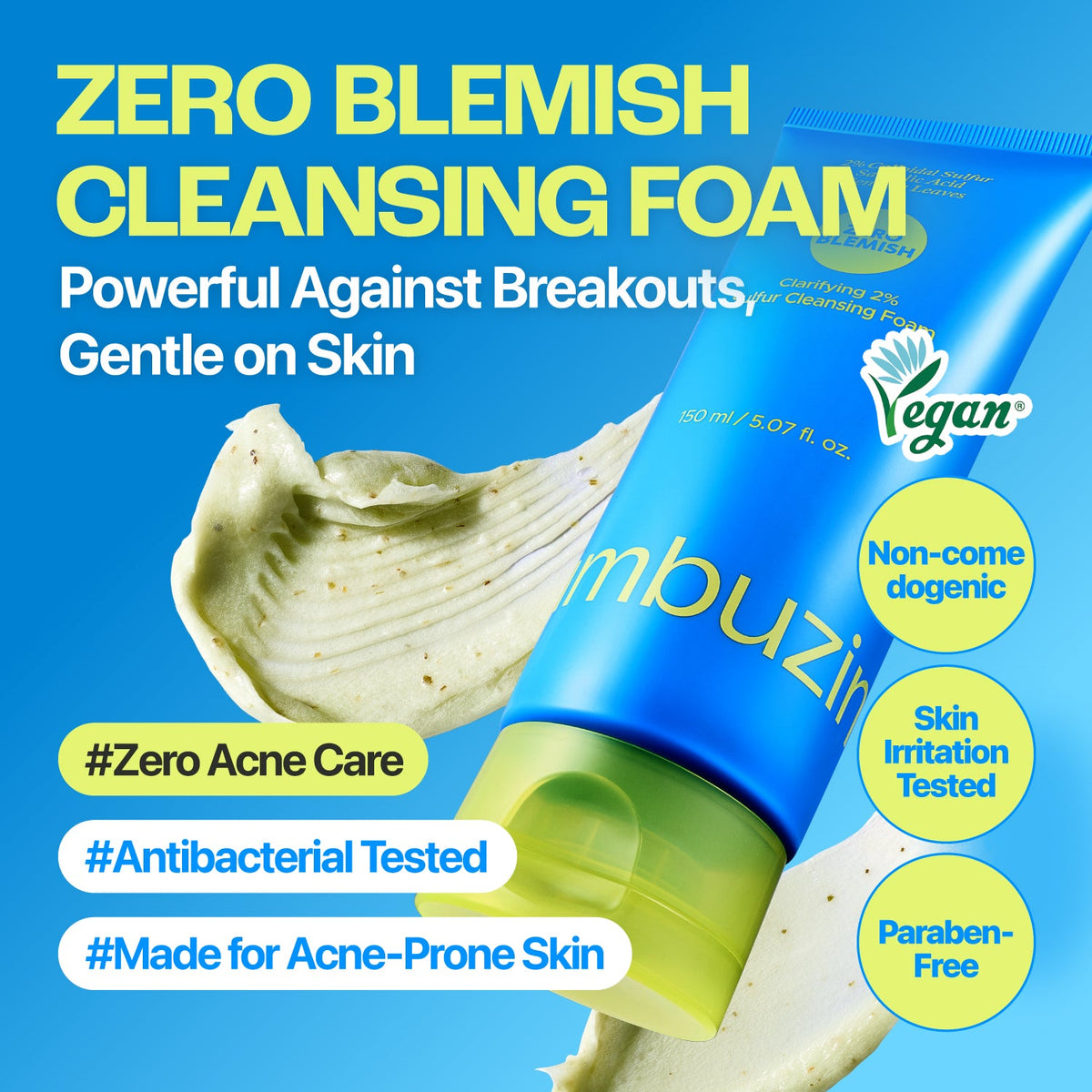 Numbuzin No.0 Zero Blemish Clarifying 2% Sulfur Cleansing Foam 150Ml