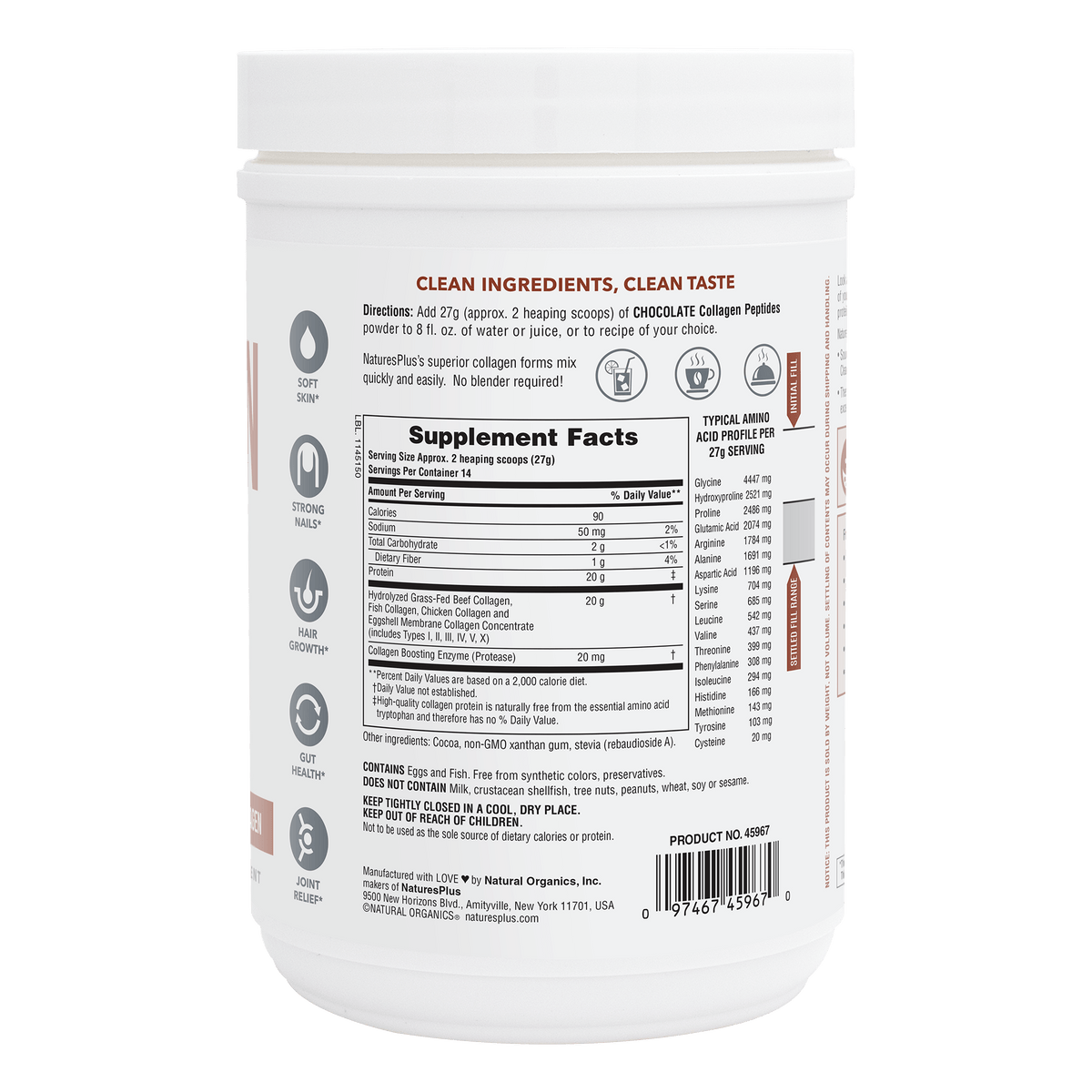 NaturesPlus Collagen Peptides Chocolate Powder 378g