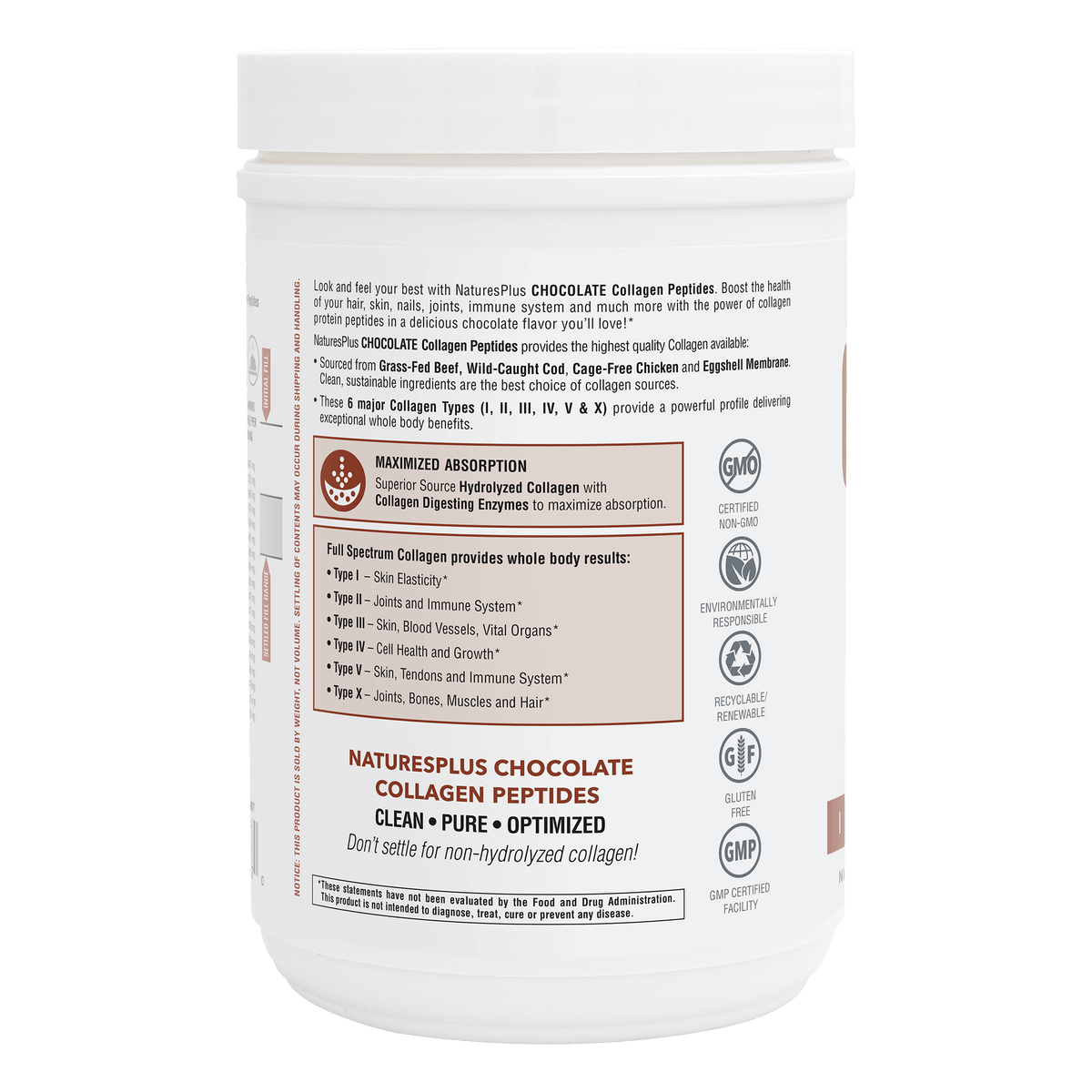 NaturesPlus Collagen Peptides Chocolate Powder 378g