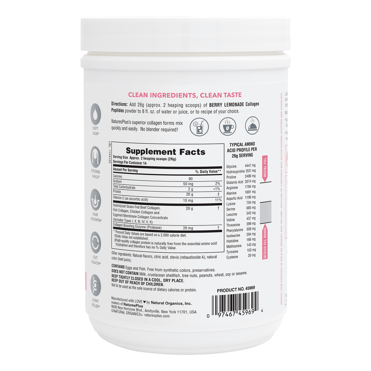 NaturesPlus Collagen Peptides Berry Lemonade Powder 364g