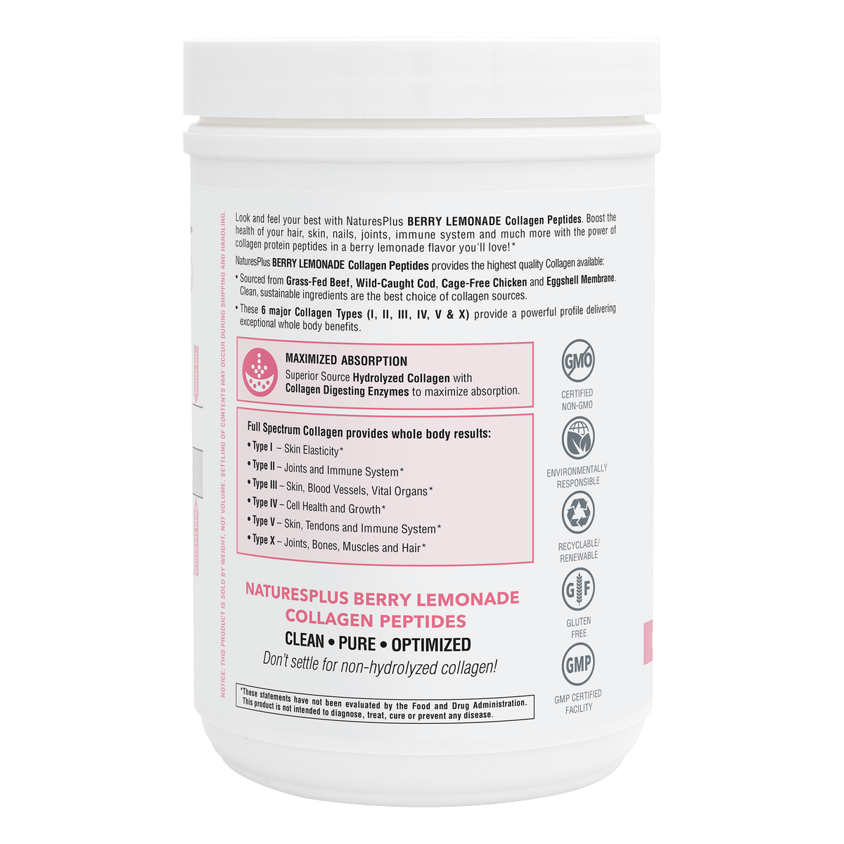 NaturesPlus Collagen Peptides Berry Lemonade Powder 364g