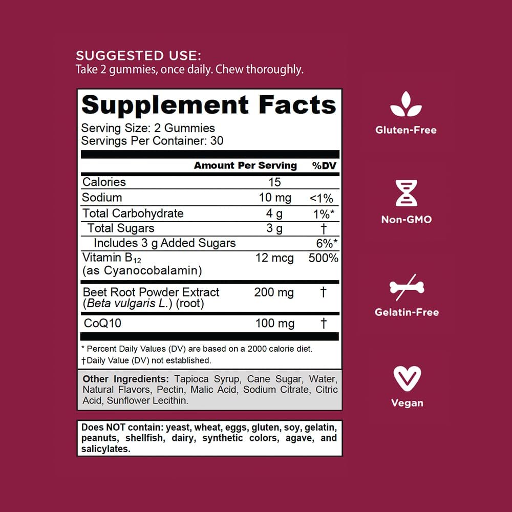 Goli Beets Cardio Gummies 100mg CoQ10 60 Gummies