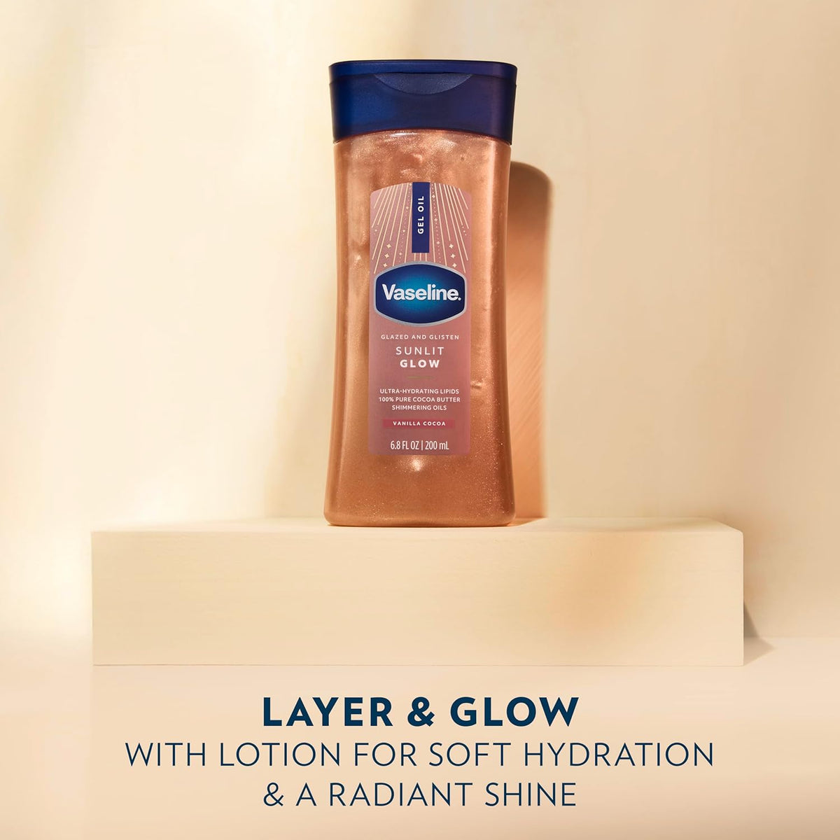 Vaseline Glazed and Glisten Sunlit Glow Vanilla Cocoa Shimmer Gel Oil 200Ml