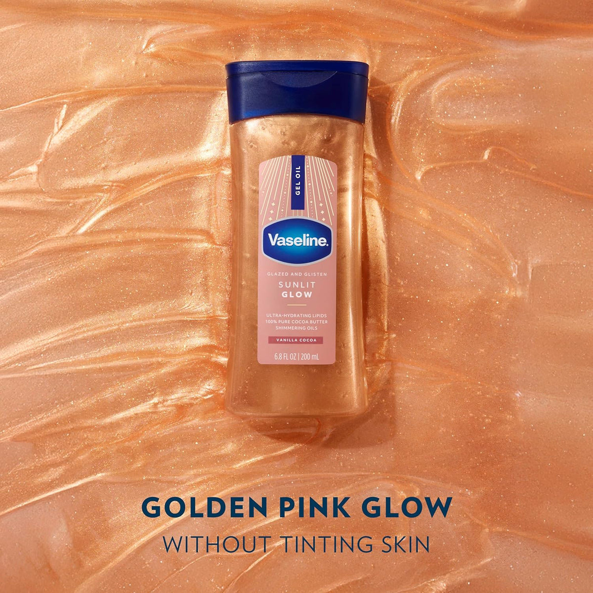 Vaseline Glazed and Glisten Sunlit Glow Vanilla Cocoa Shimmer Gel Oil 200Ml