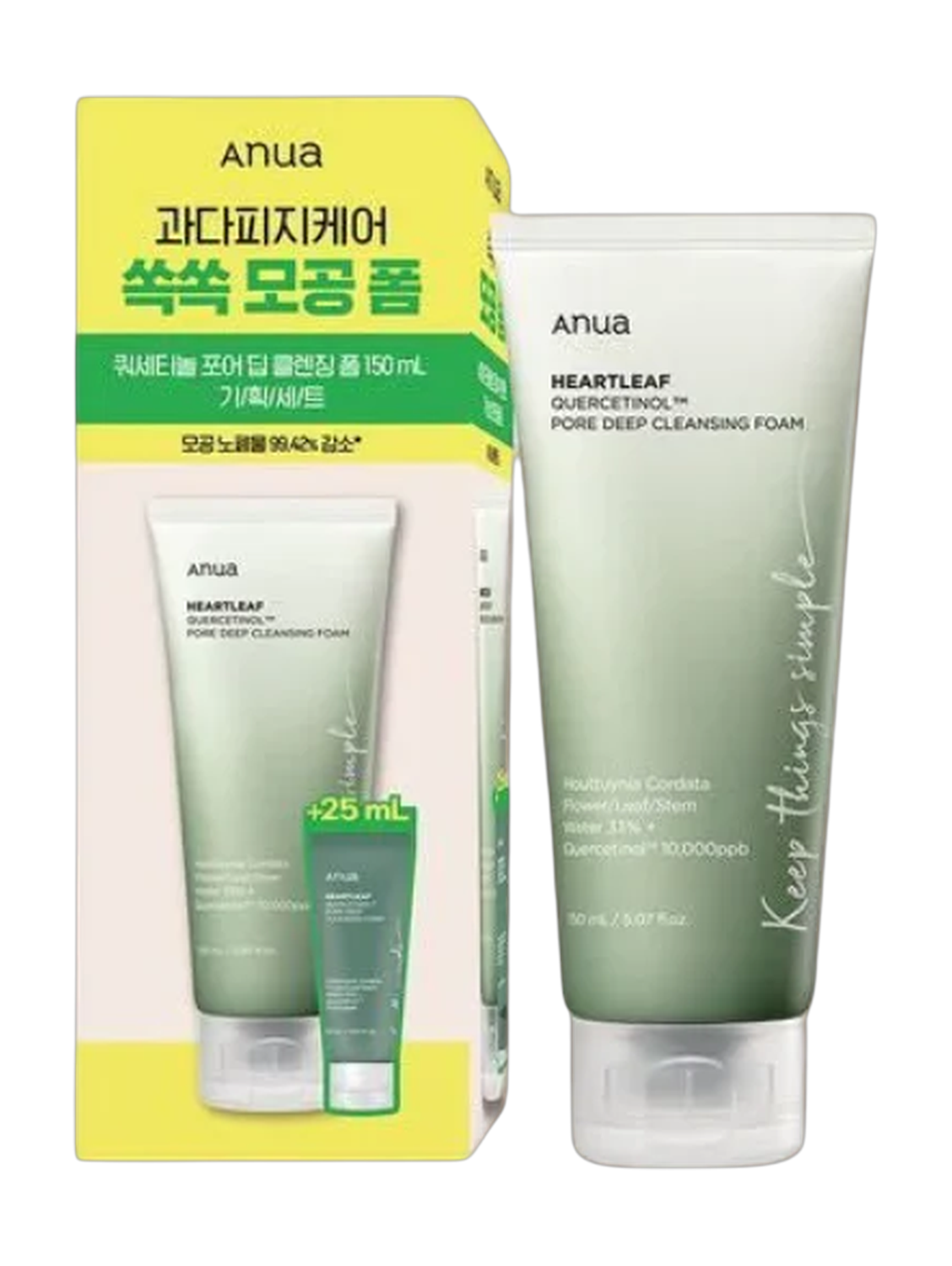 Anua Heart Leaf Quercetinol Pore Deep Cleansing Foam 150Ml + 25Ml Foam