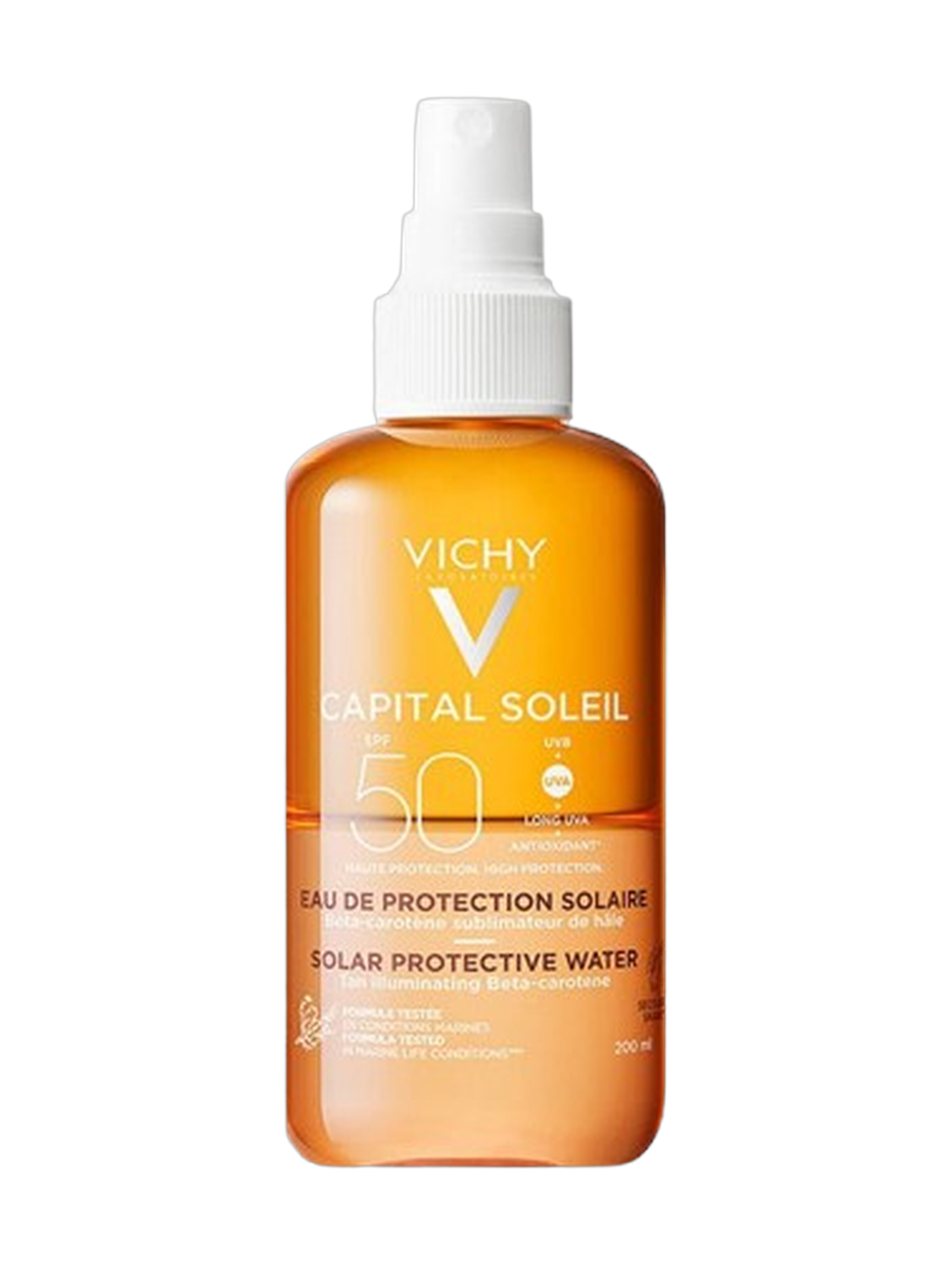 Vichy Capital Soleil SPF50 Tan Illiuminating Beta -Carotene Protective Water 200Ml