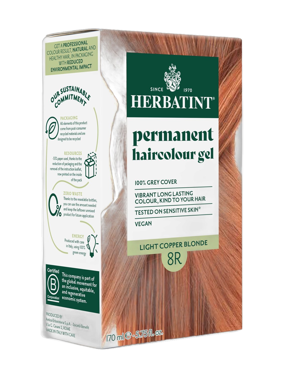 Herbatint Permanent Haircolour Gel 8R Light Copper Blonde 170Ml