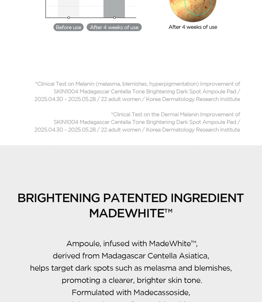 SKIN1004 Madagascar Centella Tone Brightening Dark Spot Ampoule Pad 60Pads