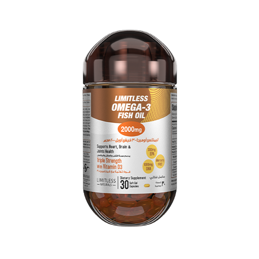 Limitless Omega-3 Fish Oil 2000mg Triple Strength With Vitamin D3 30Softgels