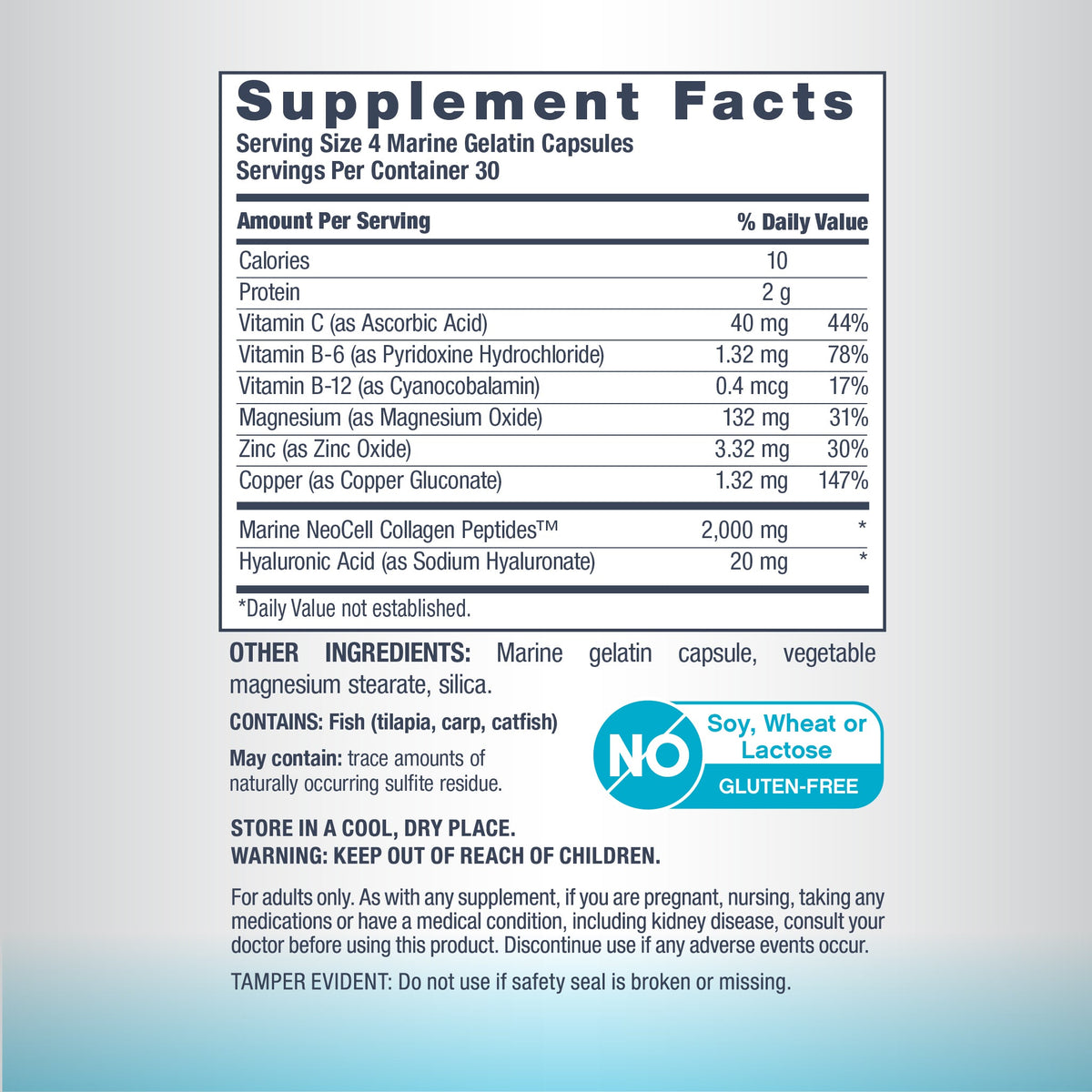 NeoCell Marine Collagen Peptides + Hyaluronic Acid 120 Capsules