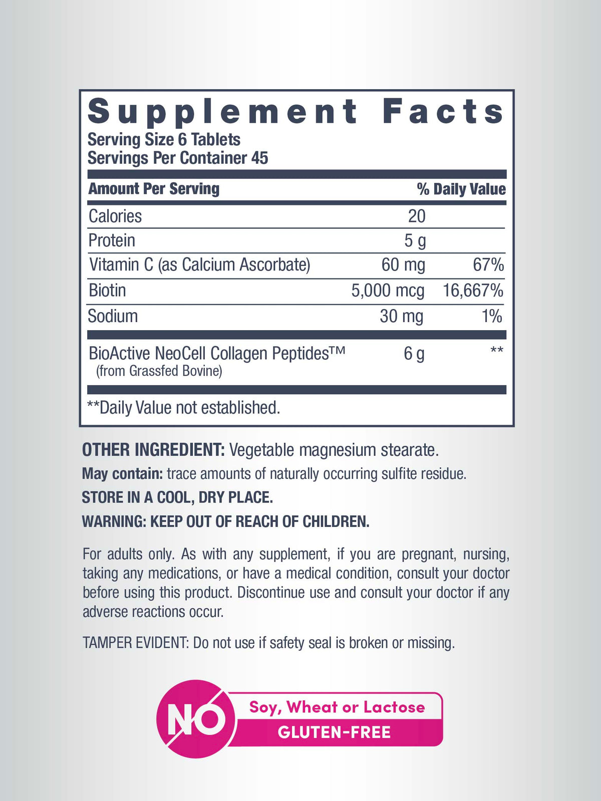 NeoCell Grassfed Collagen Peptides + Vitamin C & Biotin 6000mg 270 Tablets