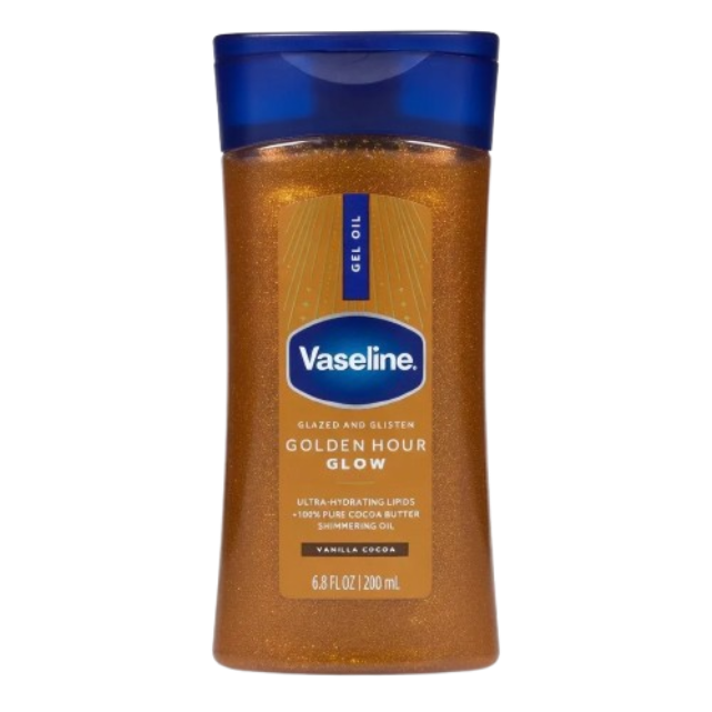 Vaseline Glazed and Glisten Golden Hour Glow Vanilla Cocoa Shimmer Gel Oil 200Ml