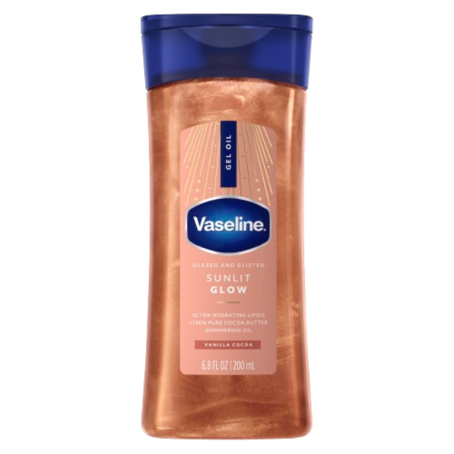Vaseline Glazed and Glisten Sunlit Glow Vanilla Cocoa Shimmer Gel Oil 200Ml