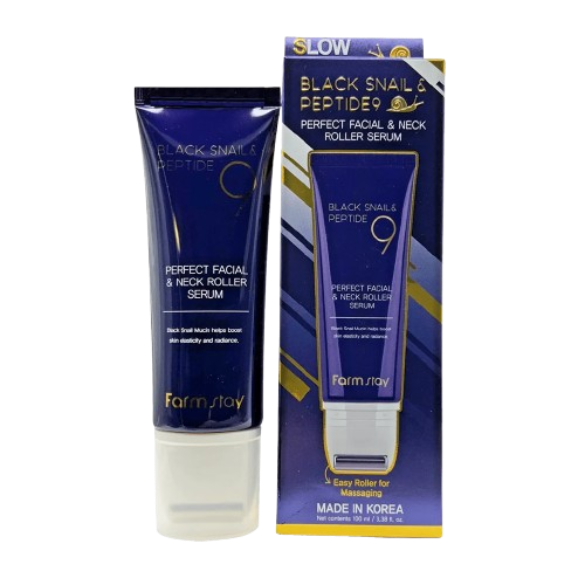 Farmstay Black Snail & Peptide9 Perfect Facial & Neck Roller Serum 100Ml