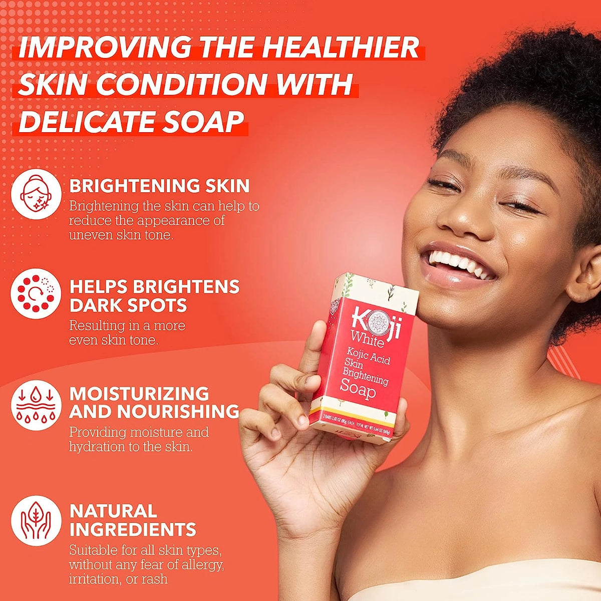 Koji White Kojic Acid Skin Brightening Soap *2Bars 80g