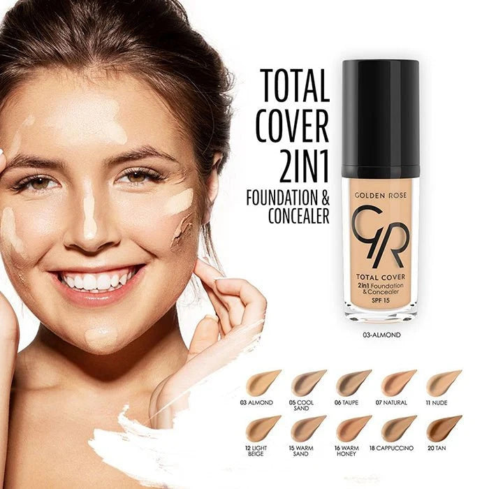 Golden Rose Total Cover 2in1 Foundation & Concealer Spf15 05 Cool Sand 30Ml